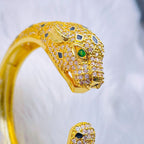 Panther American Diamond Gold Green Copper Cuff Kada Bangle Women Bulk