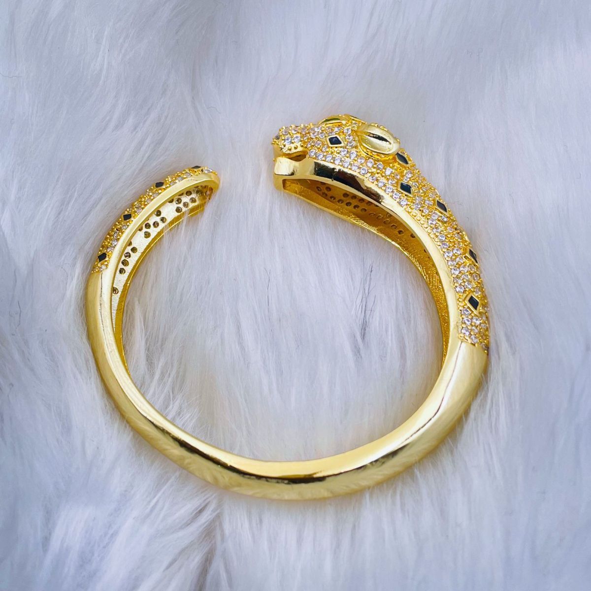 Panther American Diamond Gold Green Copper Cuff Kada Bangle Women Bulk