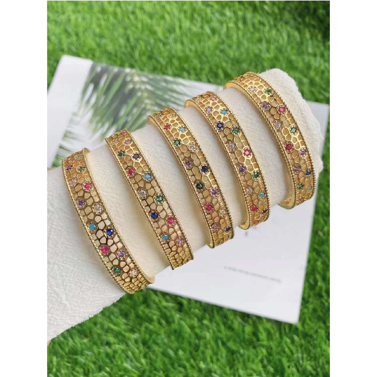 Rainbow Filigree Crystal Gold Copper Cuff Kada Bangle For Women Bulk