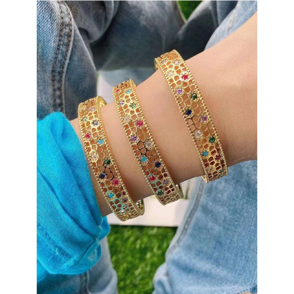 Rainbow Filigree Crystal Gold Copper Cuff Kada Bangle For Women Bulk Secondary image