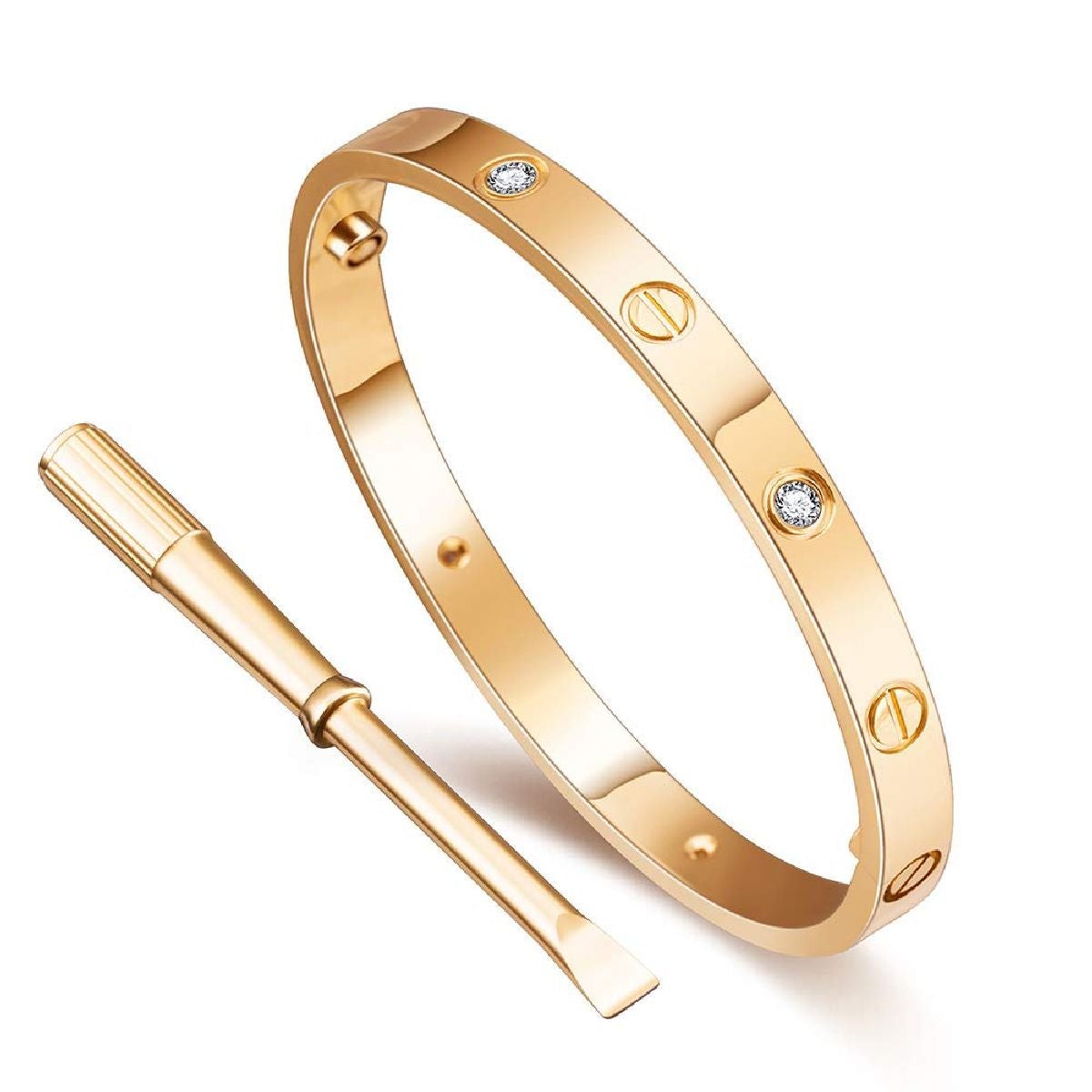 Stainless Steel Gold With CZ Screw Openable Kada Bangle Bulk Main image