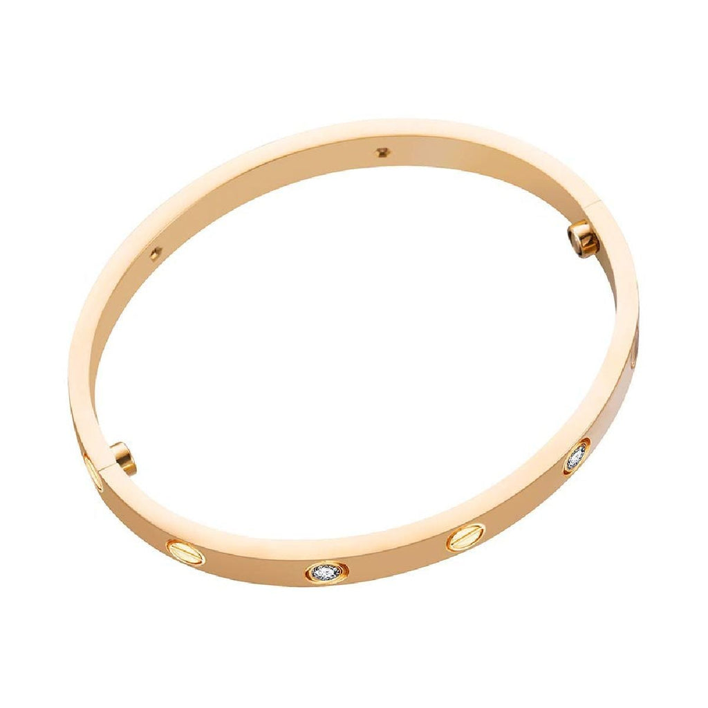Stainless Steel Gold With CZ Screw Openable Kada Bangle Bulk