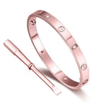 Stainless Steel Gold-Rose With CZ Screw Openable Kada Bangle Bulk