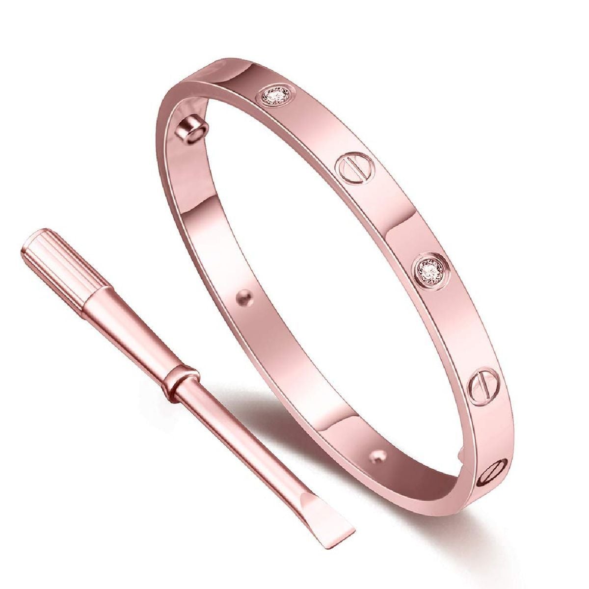 Stainless Steel Gold-Rose With CZ Screw Openable Kada Bangle Bulk