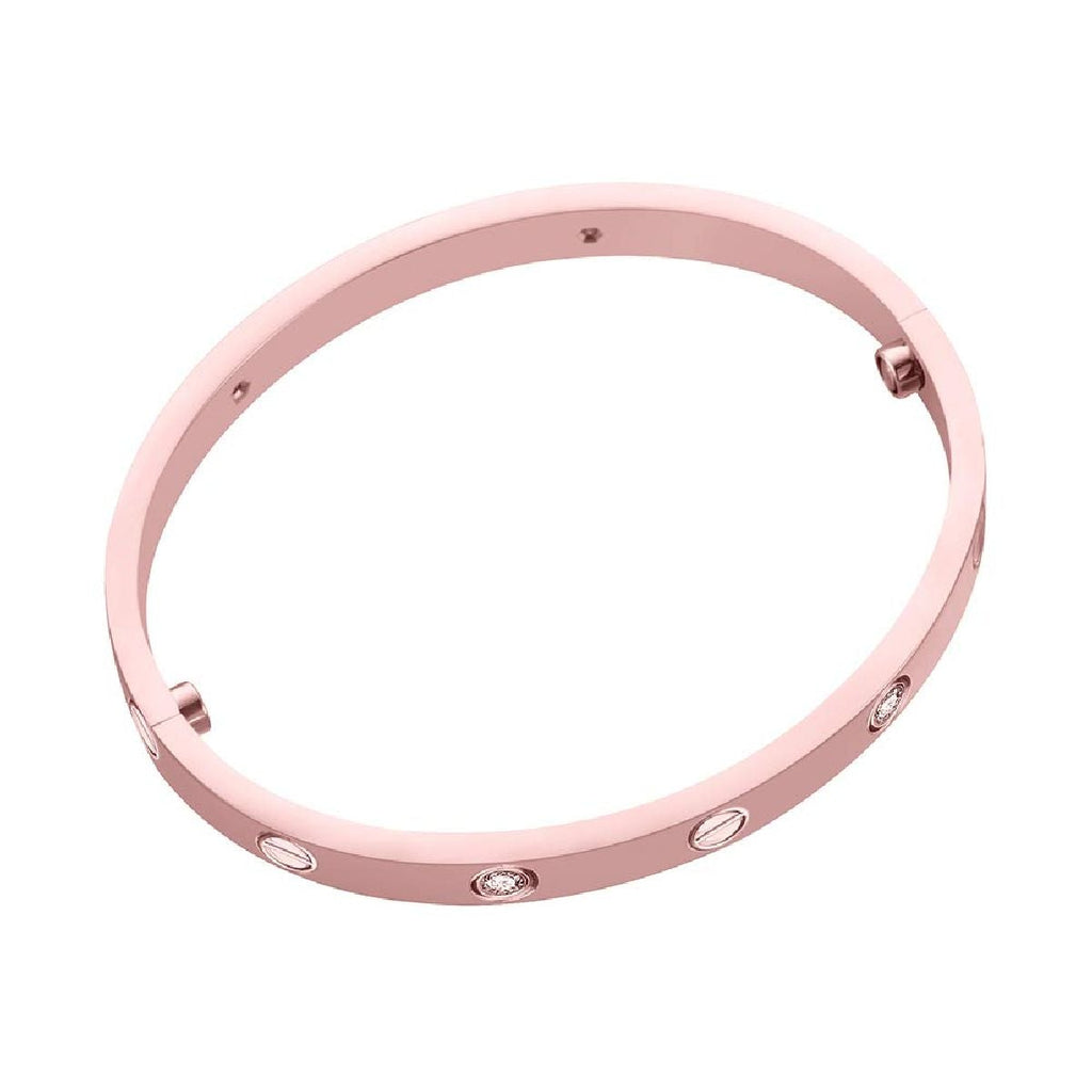 Stainless Steel Gold-Rose With CZ Screw Openable Kada Bangle Bulk