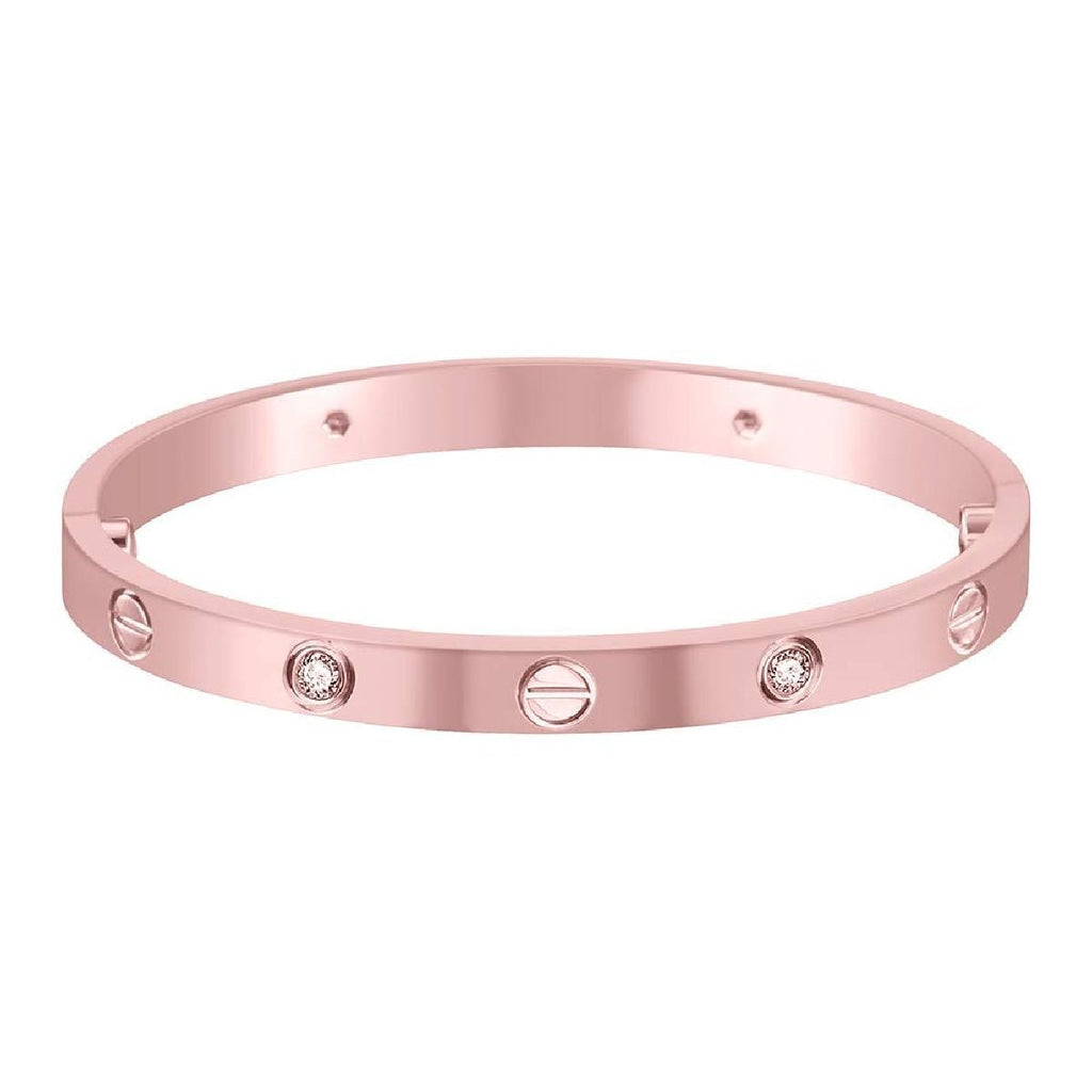 Stainless Steel Gold-Rose With CZ Screw Openable Kada Bangle Bulk