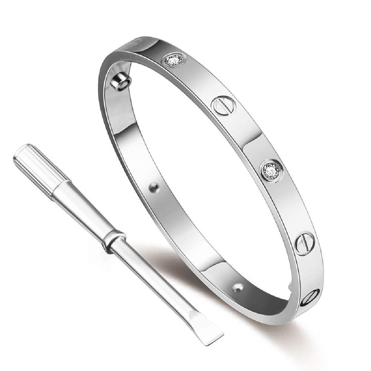 Stainless Steel Silver With CZ Screw Openable Kada Bangle Bulk