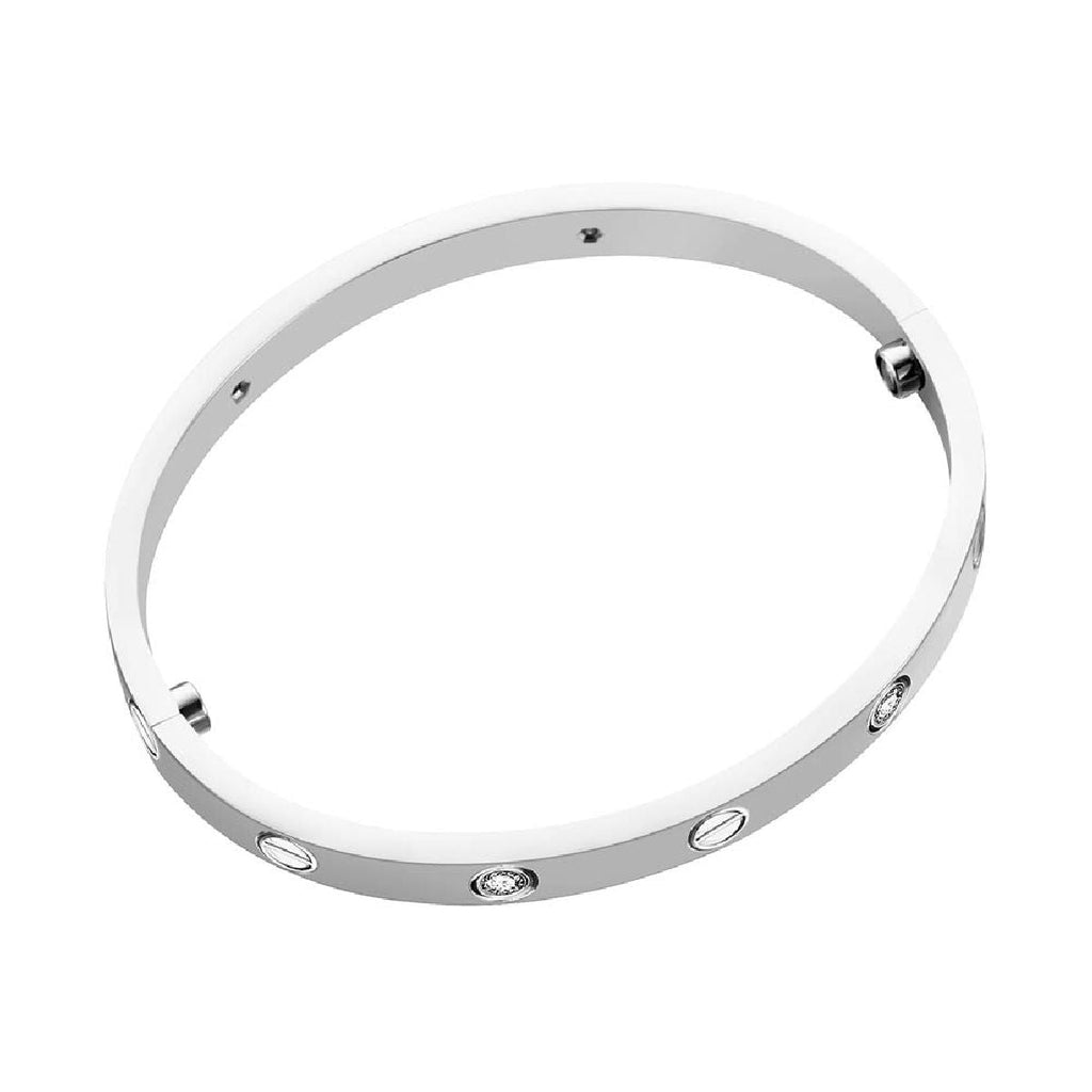 Stainless Steel Silver With CZ Screw Openable Kada Bangle Bulk