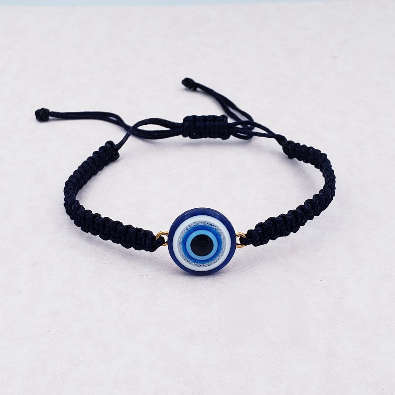 Evil Eye Gold Blue Black Copper Black Threads Adjustable Bracelet Bulk