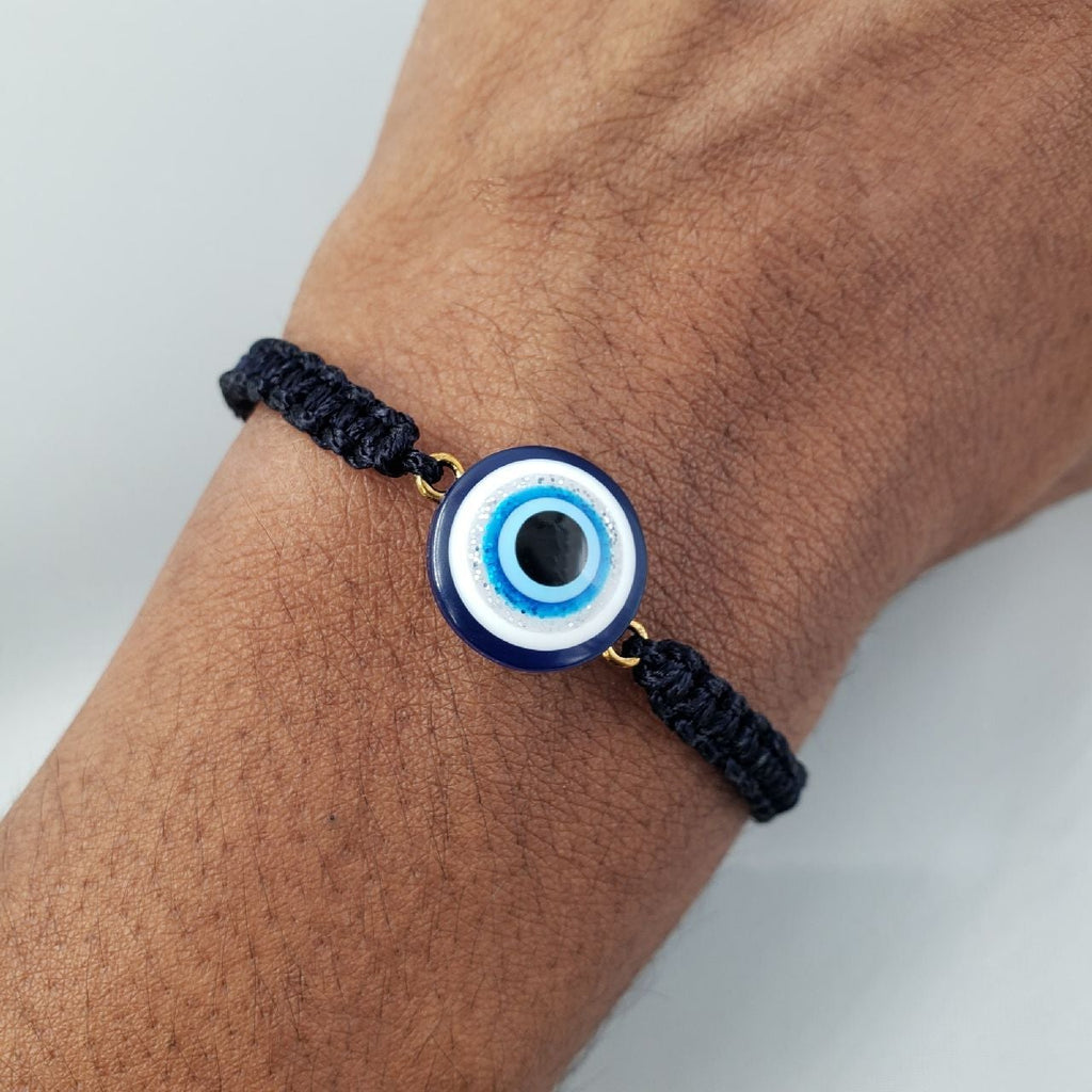 Evil Eye Gold Blue Black Copper Black Threads Adjustable Bracelet Bulk