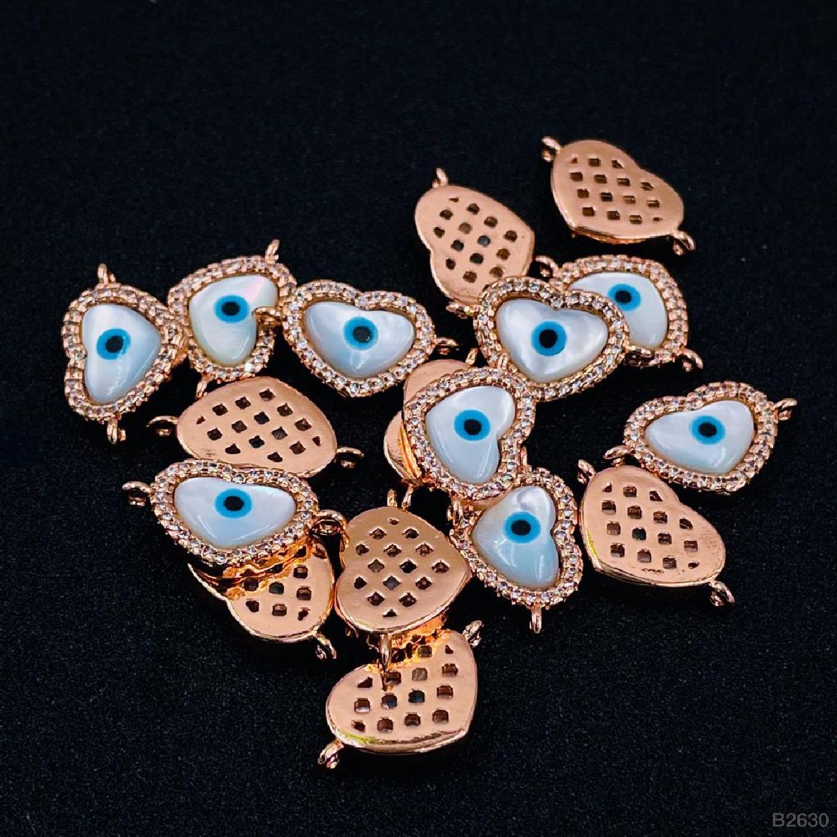 Copper Evil Eye Heart Rose Gold Cubic Zirconia Charm For Women Bulk Main image