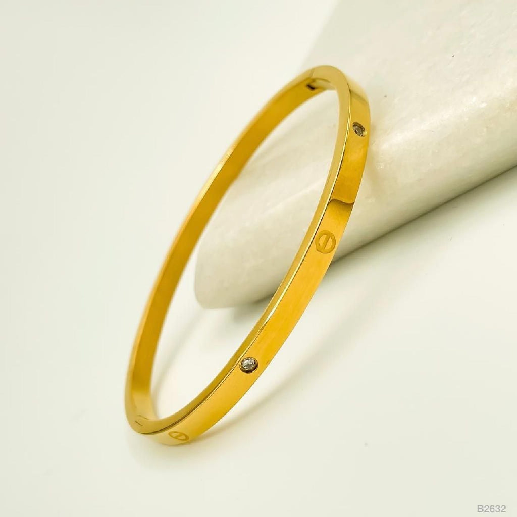 Stainless Steel Cubic Zirconia Screw Bracelet Bangle Kada Gold Bulk
