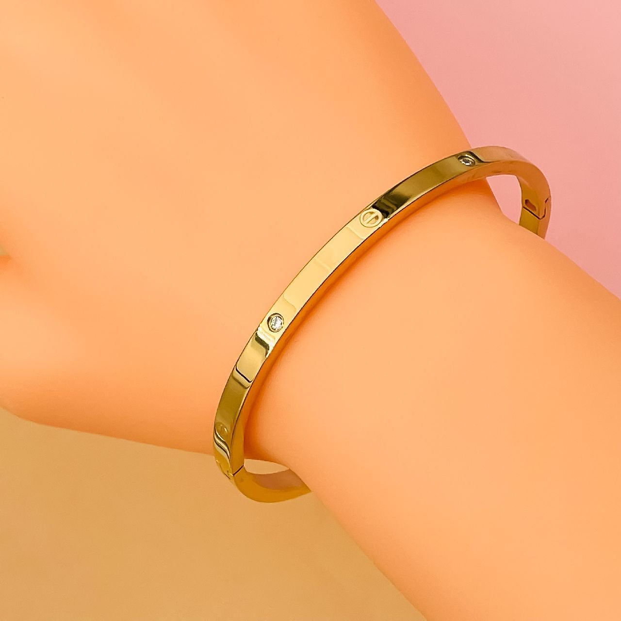 Stainless Steel Cubic Zirconia Screw Bracelet Bangle Kada Gold Bulk