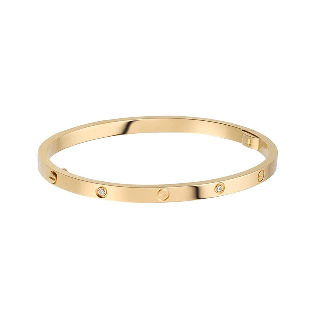 Stainless Steel Cubic Zirconia Screw Bracelet Bangle Kada Gold Bulk
