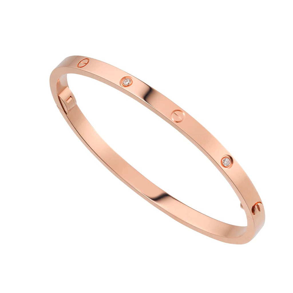 Stainless Steel CZ Screw Bracelet Bangle Kada Rose Gold Bulk