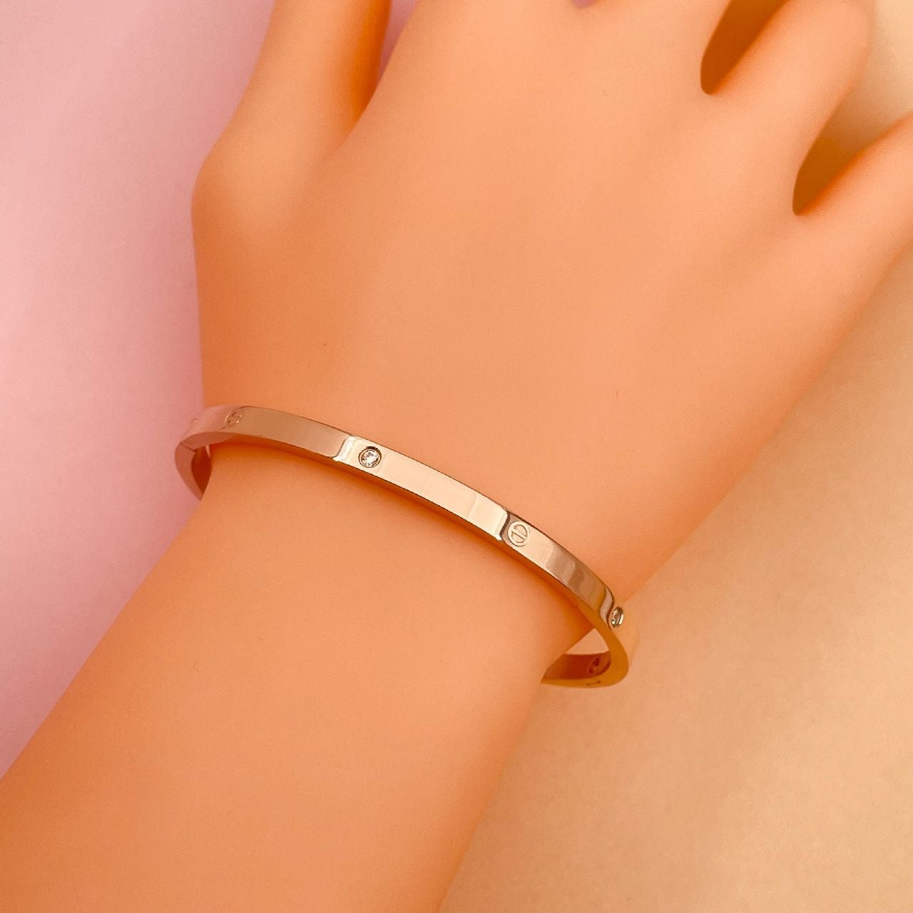 Stainless Steel CZ Screw Bracelet Bangle Kada Rose Gold Bulk