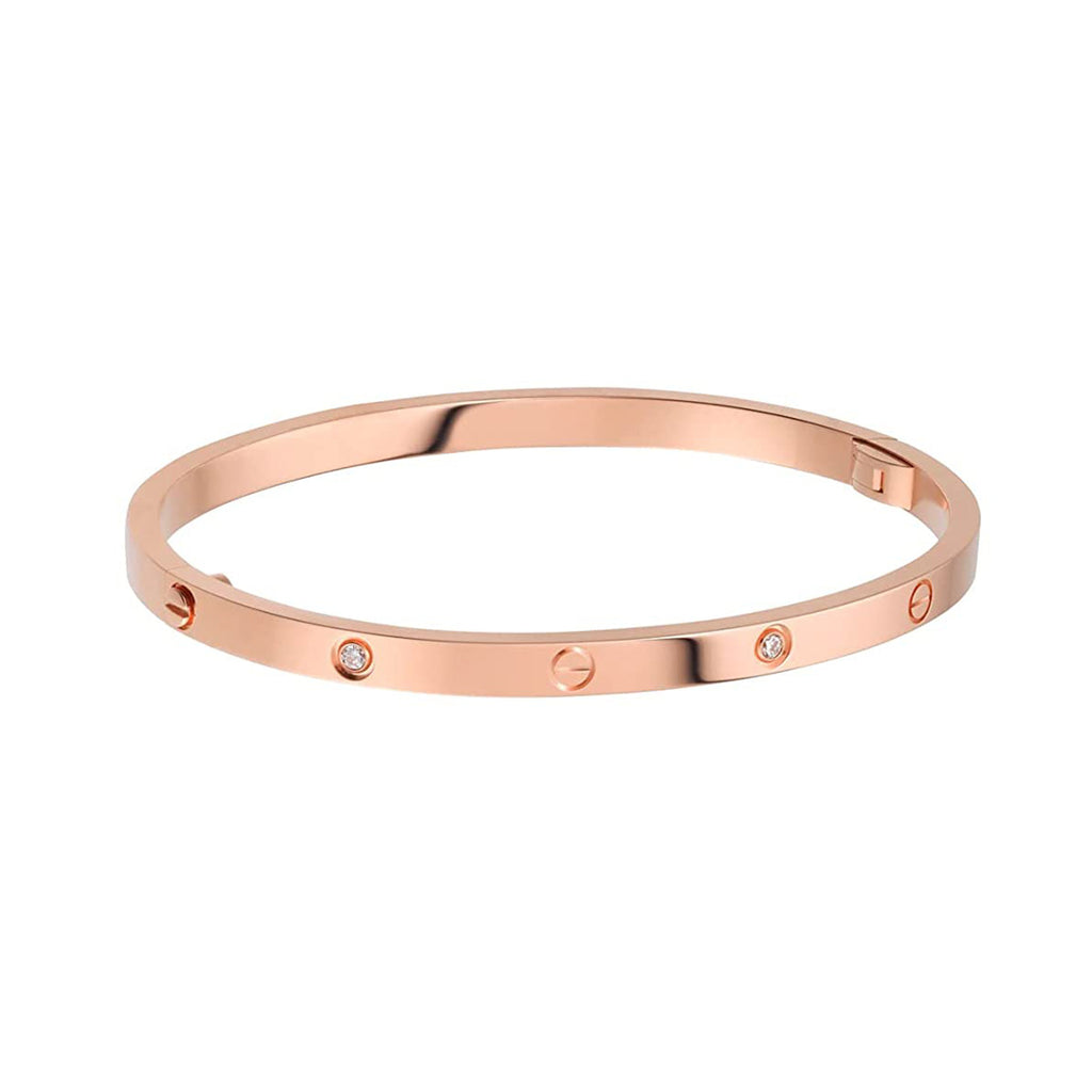 Stainless Steel CZ Screw Bracelet Bangle Kada Rose Gold Bulk