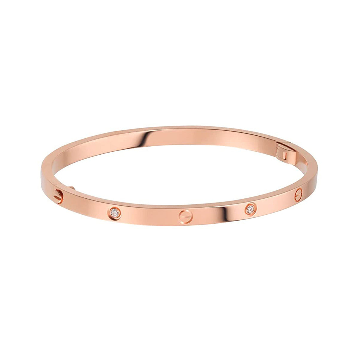 Stainless Steel CZ Screw Bracelet Bangle Kada Rose Gold Bulk