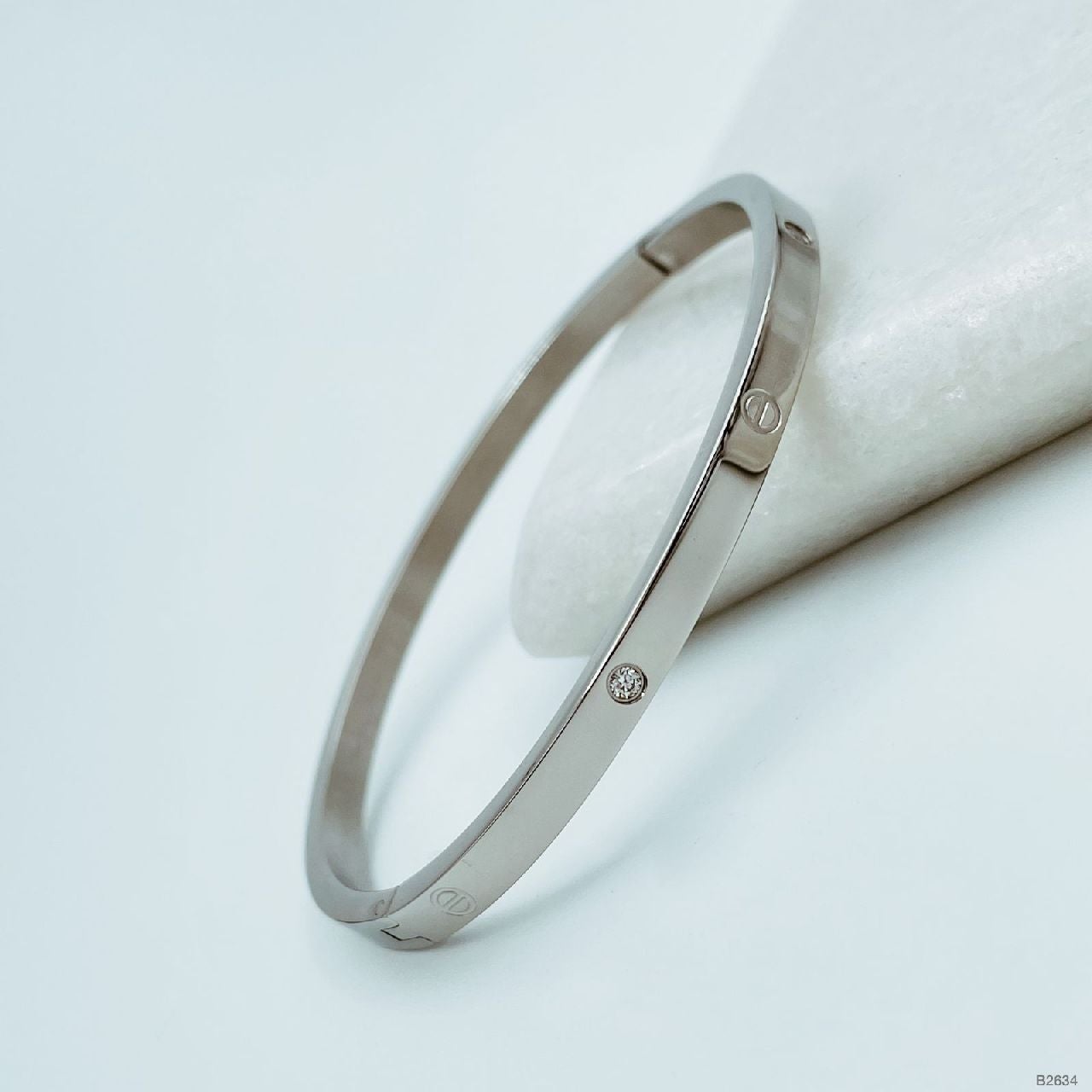 Stainless Steel Cubic Zirconia Screw Bracelet Bangle Kada Silver Bulk