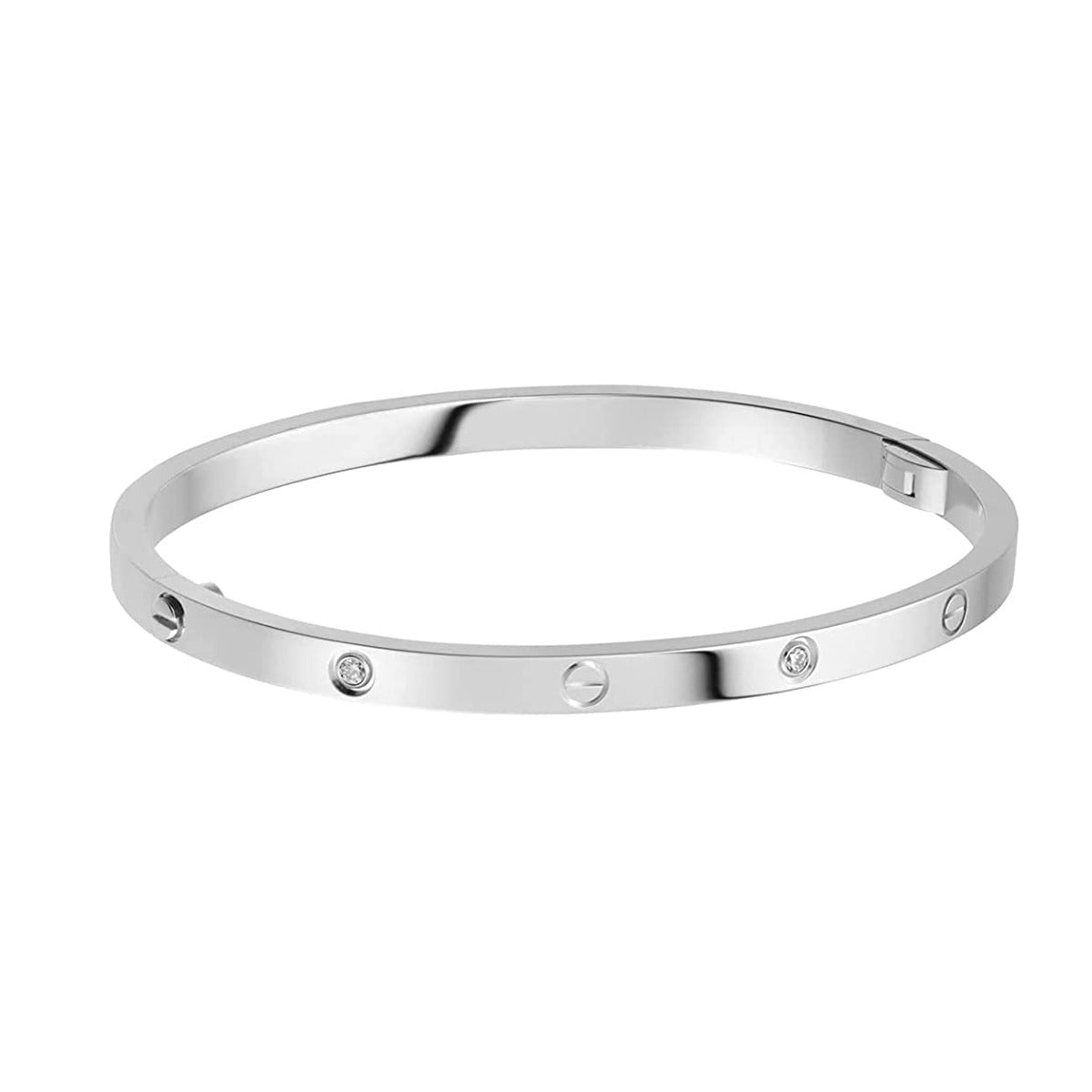 Stainless Steel Cubic Zirconia Screw Bracelet Bangle Kada Silver Bulk