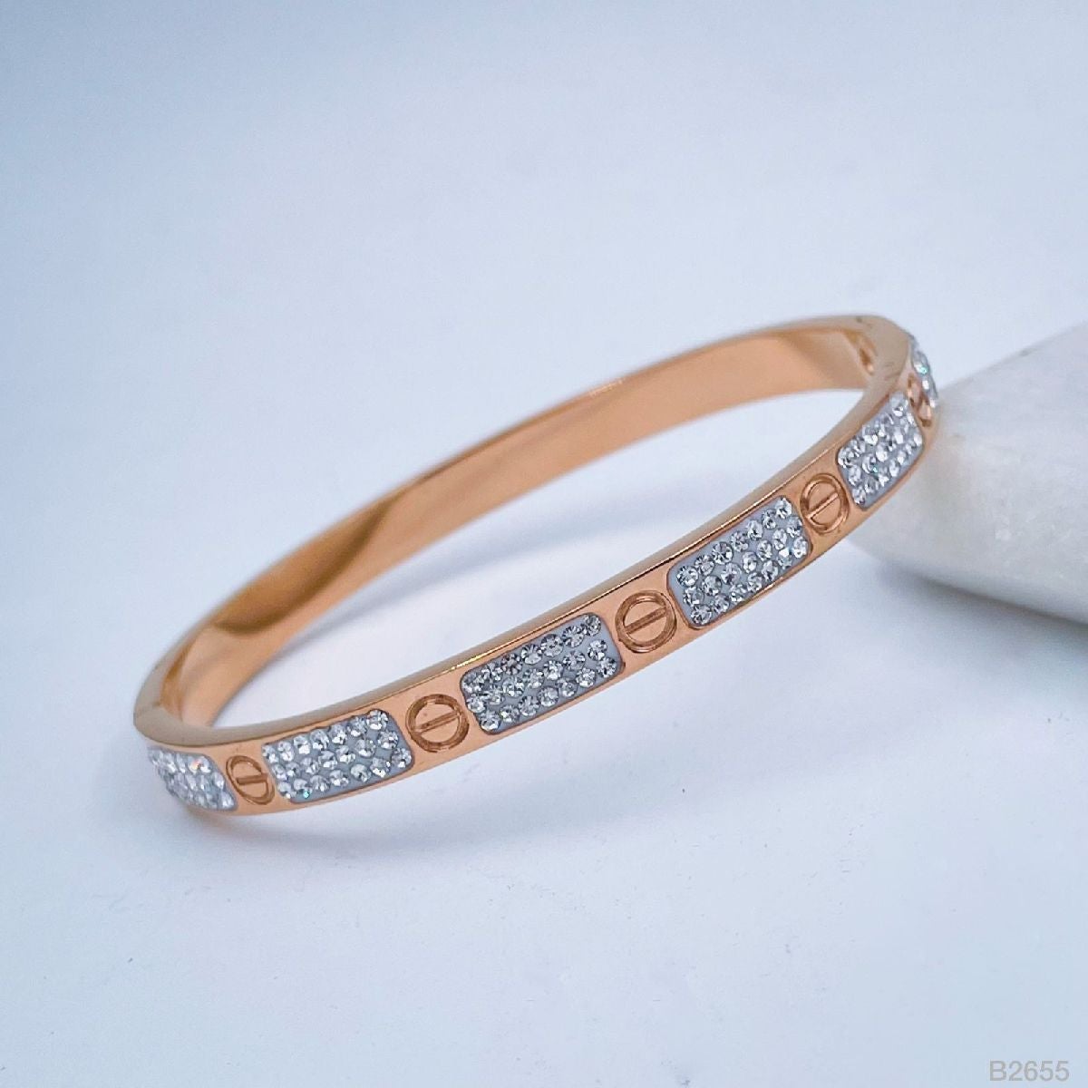 Stainless Steel Cubic Zirconia Rose Gold Screw Bangle Cuff Kada Bulk