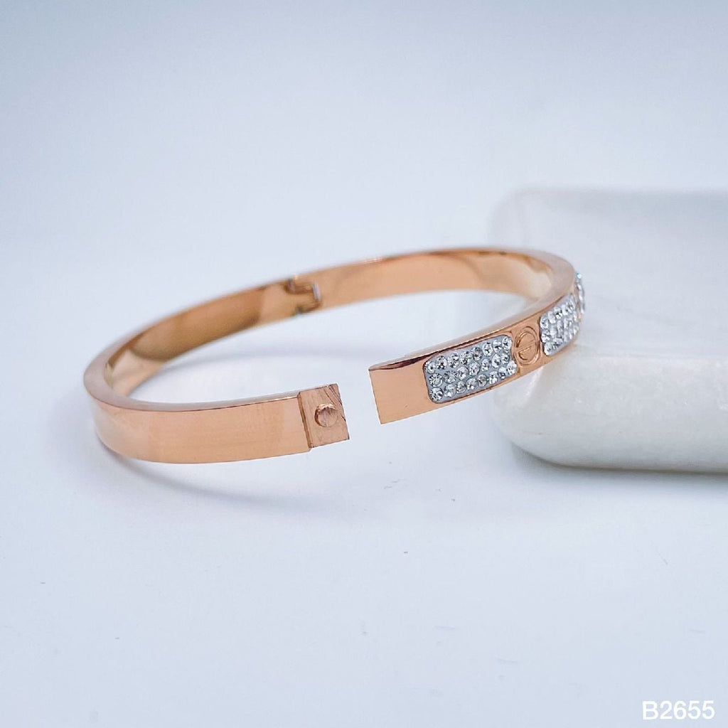 Stainless Steel Cubic Zirconia Rose Gold Screw Bangle Cuff Kada Bulk