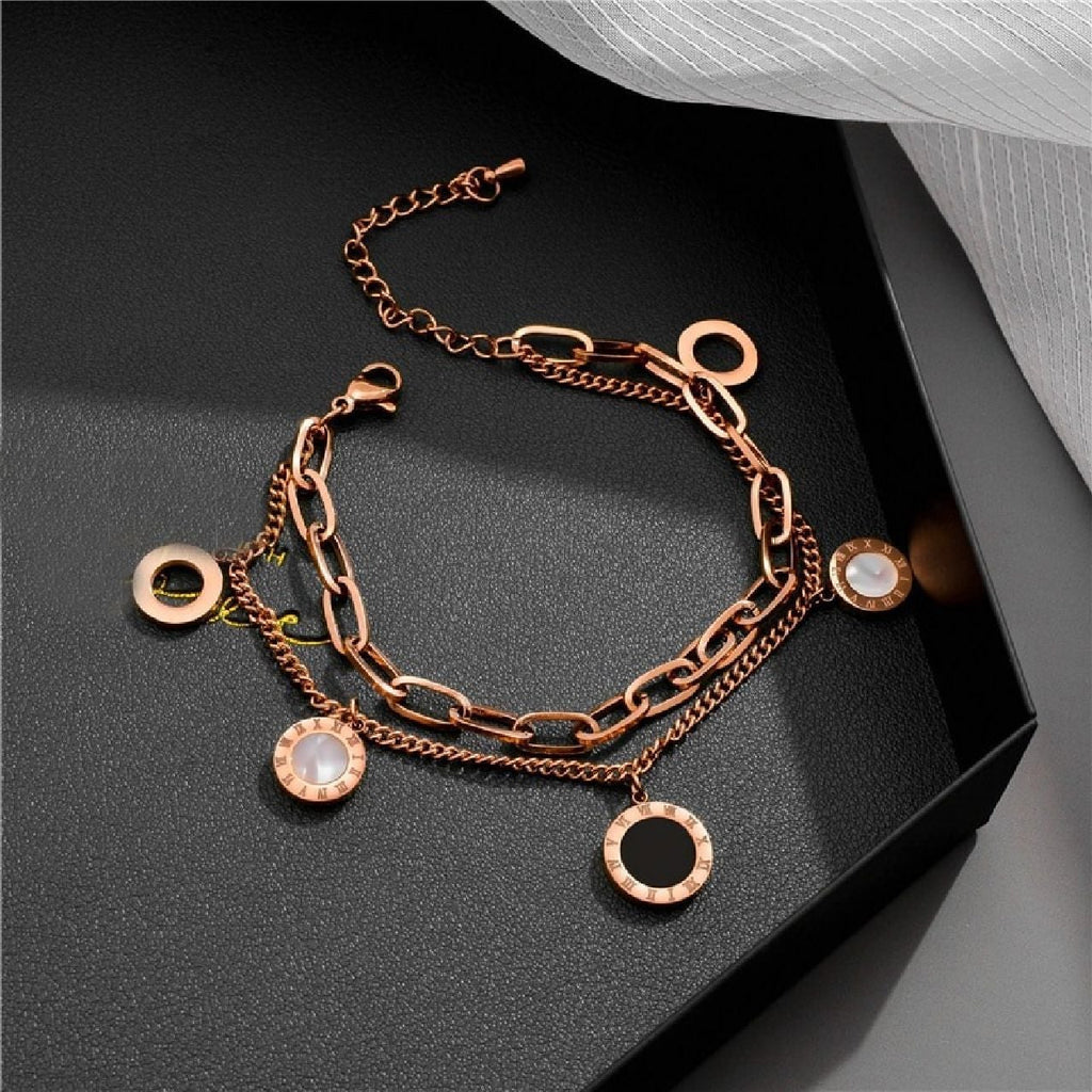 Roman Rose Gold Stainless Steel Layered Bracelet For Women Bulk