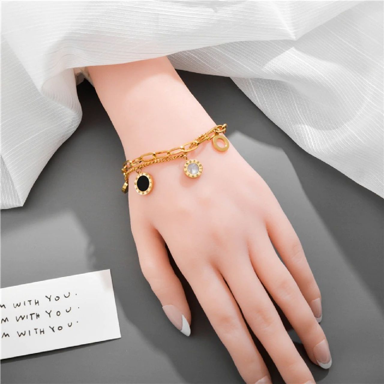 Roman Rose Gold Stainless Steel Layered Bracelet For Women Bulk
