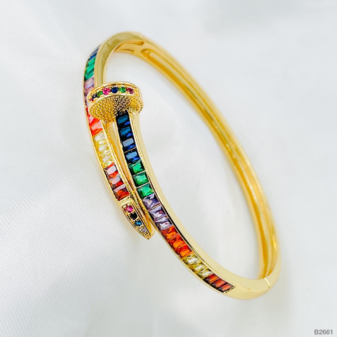 Classic Nail Rainbow Gold Plated Copper Openable Cuff Kada Women Bulk