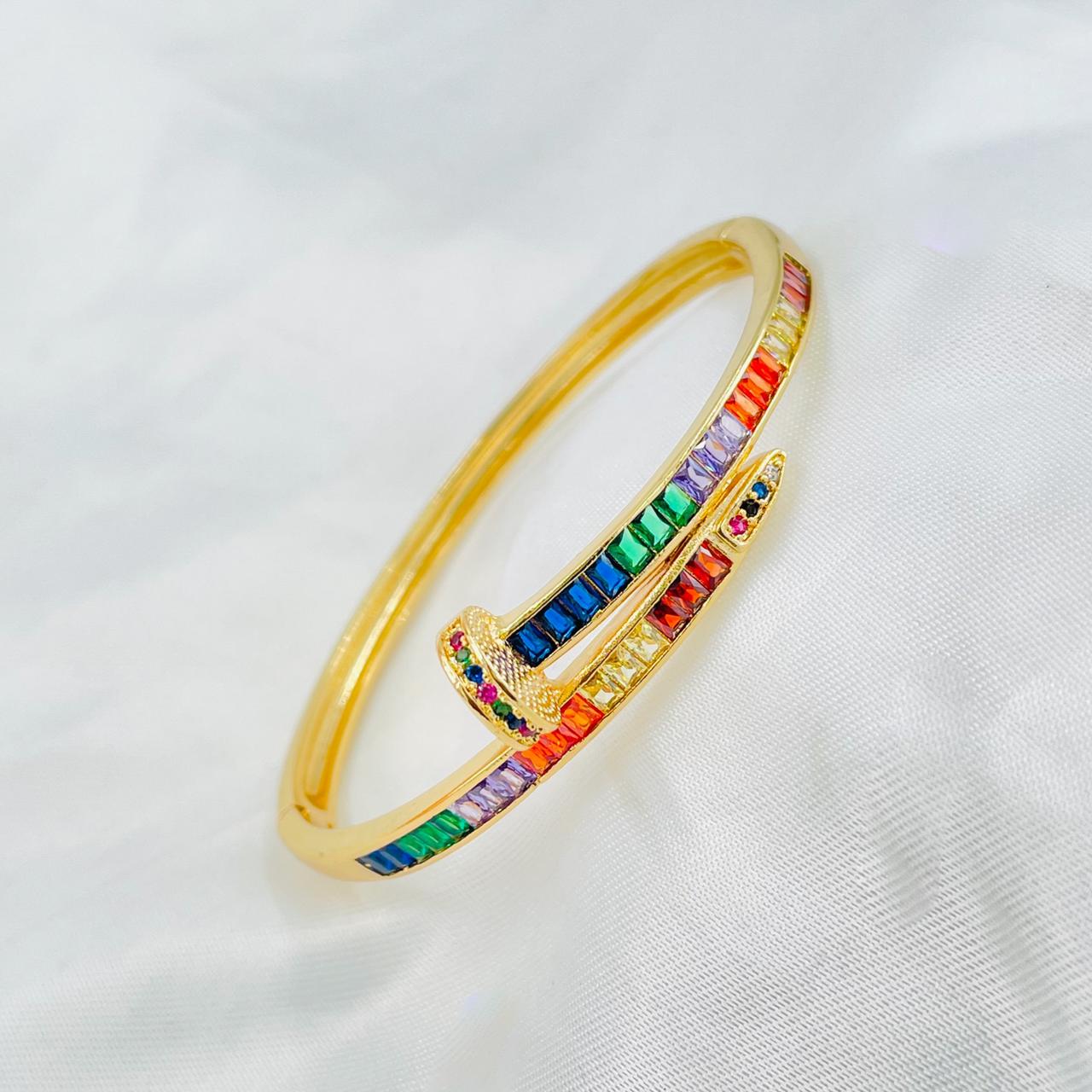 Classic Nail Rainbow Gold Plated Copper Openable Cuff Kada Women Bulk