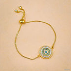 Evil Eye Baguette CZ Crystal Copper Gold Slider Bracelet Bulk