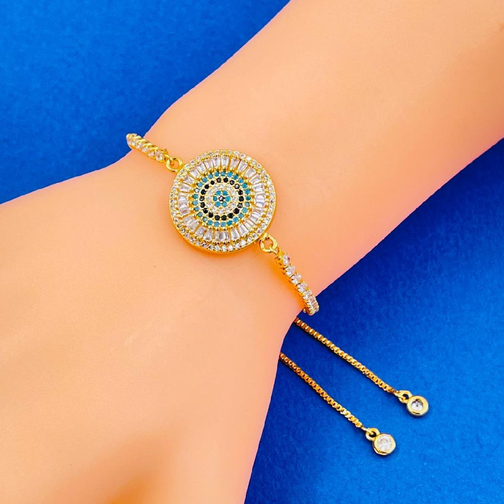 Evil Eye Baguette CZ Crystal Copper Gold CZ Slider Bracelet Bulk