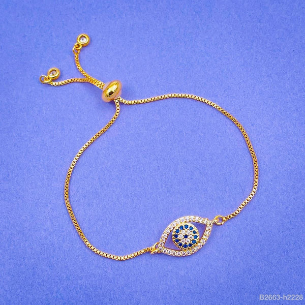 Evil Eye Copper Cubic Zirconia Gold Adjustable Slider Bracelet Bulk Main image