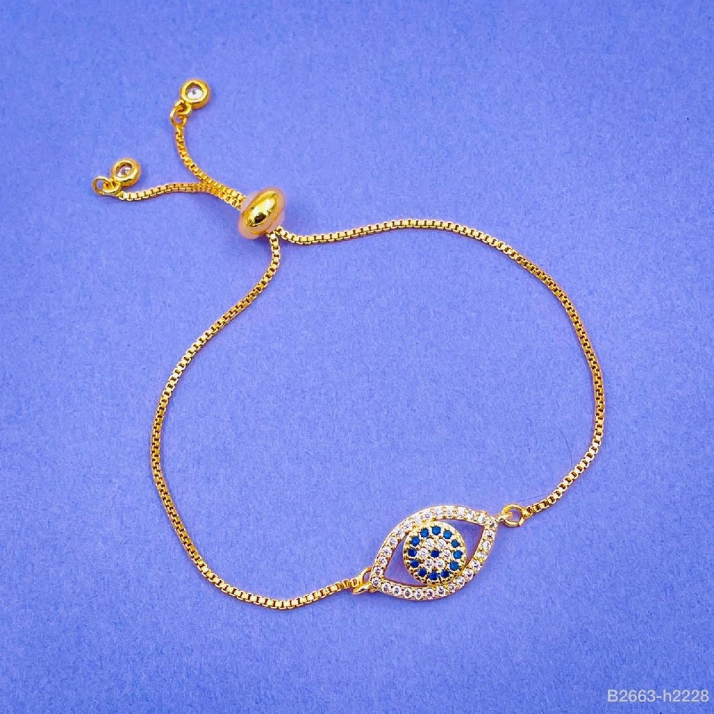 Evil Eye Copper Cubic Zirconia Gold Adjustable Slider Bracelet Bulk