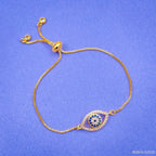 Evil Eye Copper Cubic Zirconia Gold Adjustable Slider Bracelet Bulk