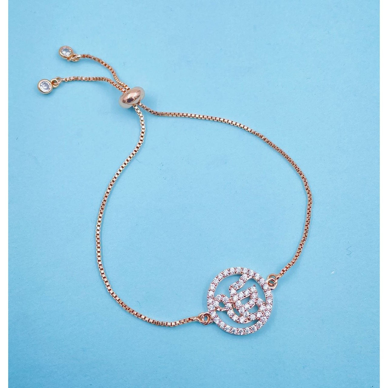 Ek Onkar Rose Gold Copper CZ Adjustable Slider Bracelet Bulk