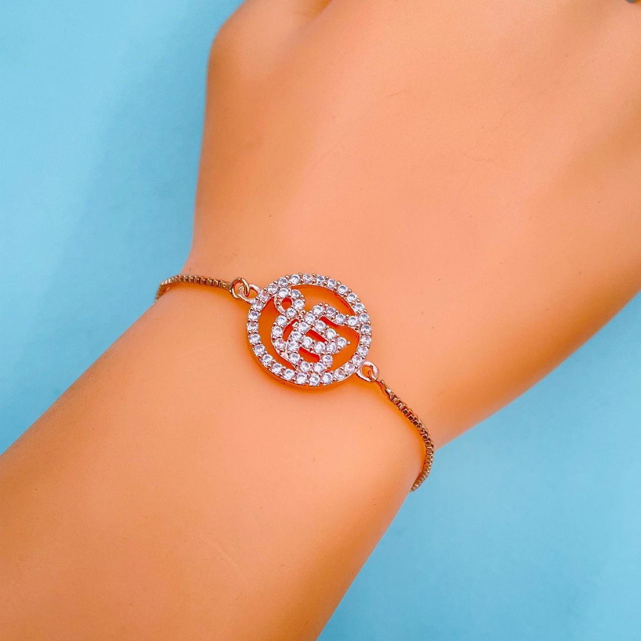 Ek Onkar Rose Gold Copper CZ Adjustable Slider Bracelet Bulk