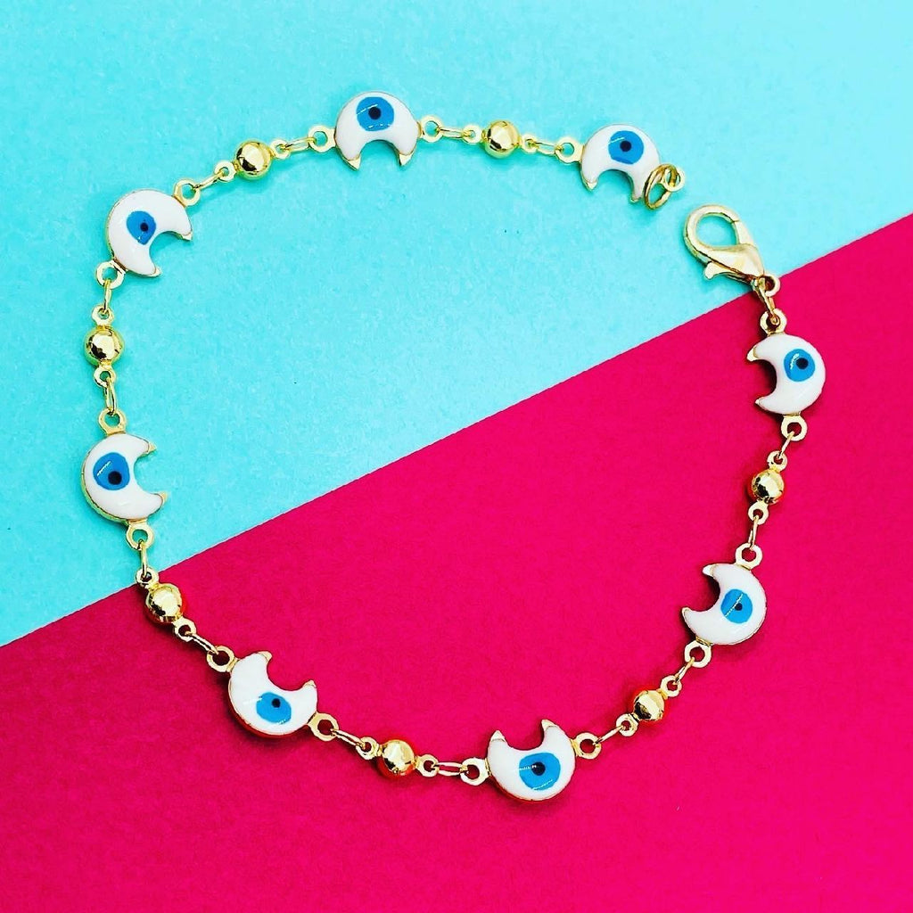 Copper Enamel Evil Eye White Blue Crescent Moon Bracelet Women Bulk