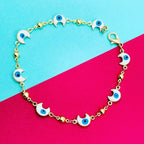 Copper Enamel Evil Eye White Blue Crescent Moon Bracelet Women Bulk
