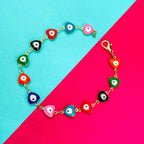 Copper Enamel Evil Eye Heart Gold Multicolour Bracelet For Women Bulk