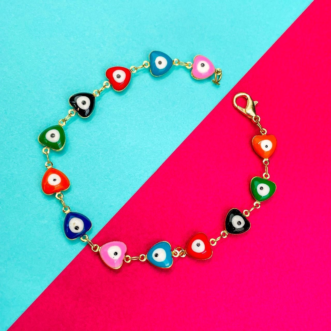 Copper Enamel Evil Eye Heart Gold Multicolour Bracelet For Women Bulk