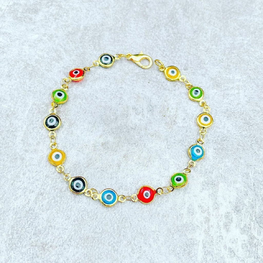 Copper Enamel Evil Eye Round Gold Multicolour Bracelet For Women Bulk