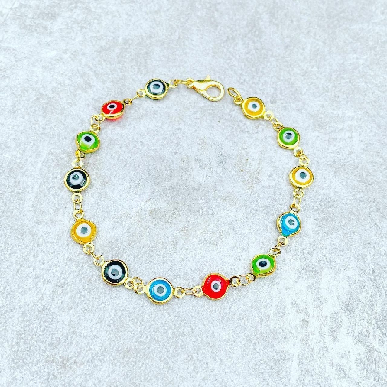 Copper Enamel Evil Eye Round Gold Multicolour Bracelet For Women Bulk
