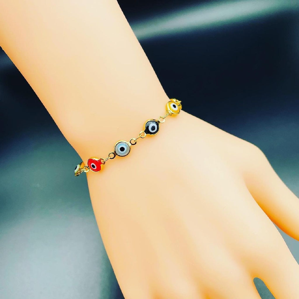 Copper Enamel Evil Eye Round Gold Multicolour Bracelet For Women Bulk