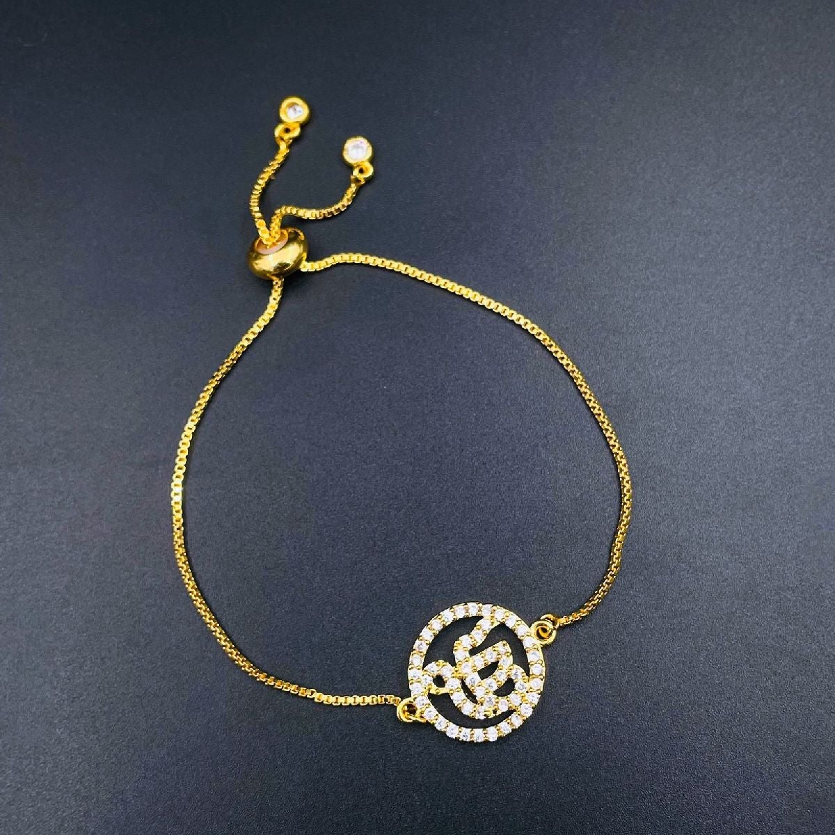 Ek Onkar Rose Gold Copper CZ Adjustable Slider Bracelet Bulk
