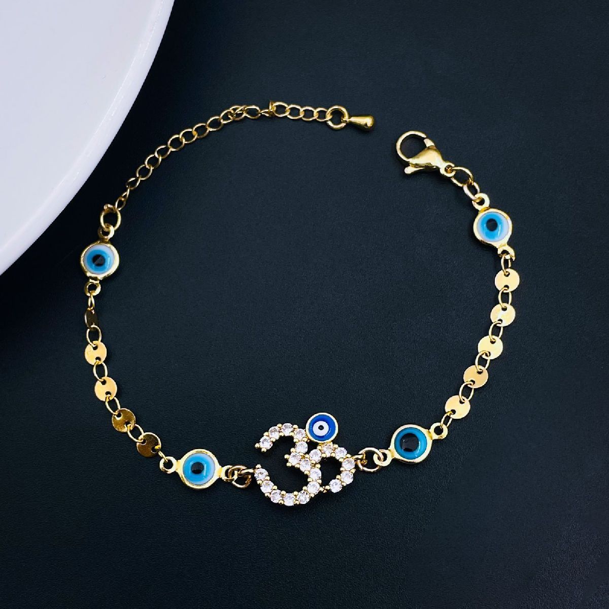 Copper Om Aum Evil Eye Cubic Zirconia 18K Gold Bracelet for Women Main image