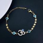 Copper Om Aum Evil Eye Cubic Zirconia 18K Gold Bracelet for Women