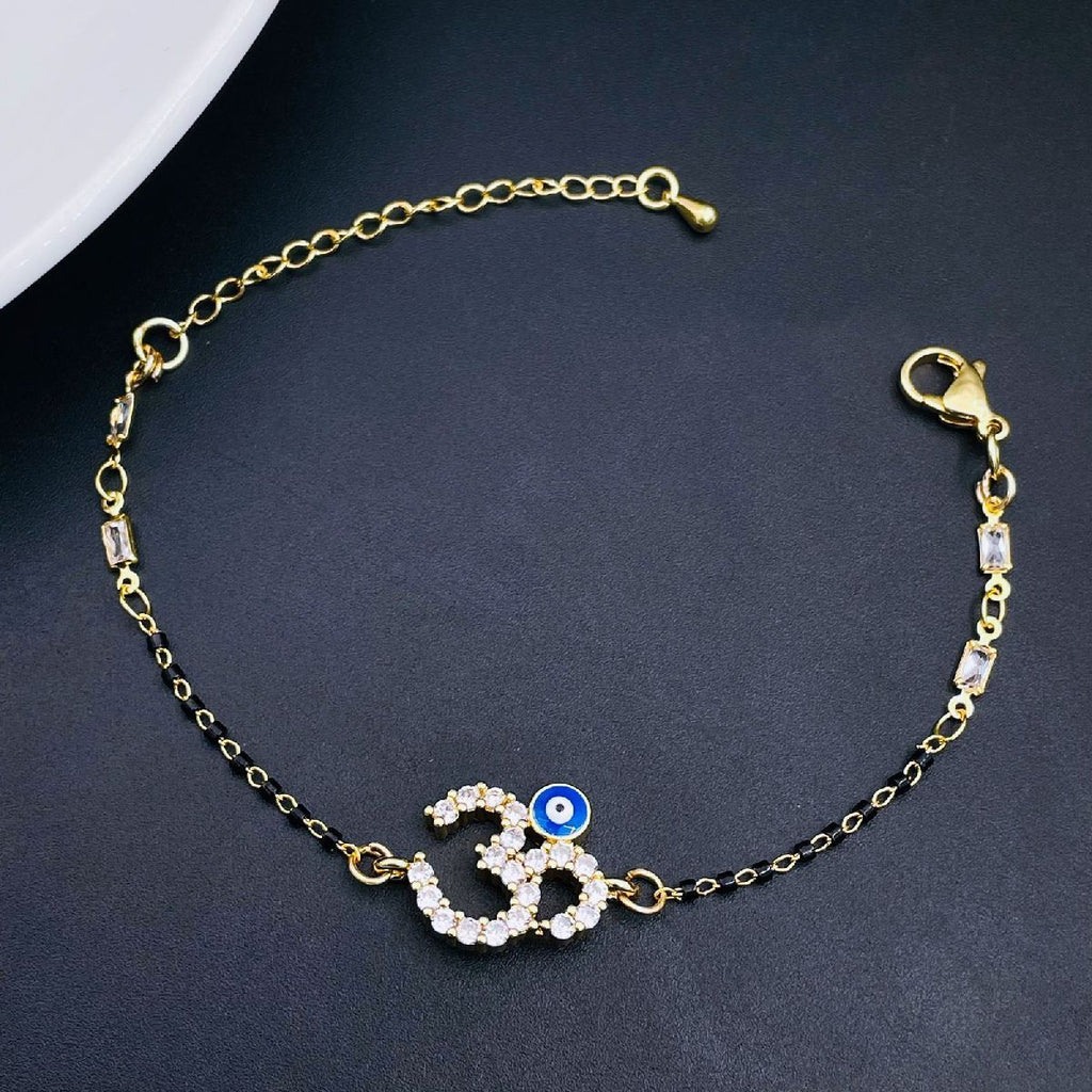 Om Aum Evil Eye Cubic Zirconia Gold Hand Mangalsutra Bracelet Bulk