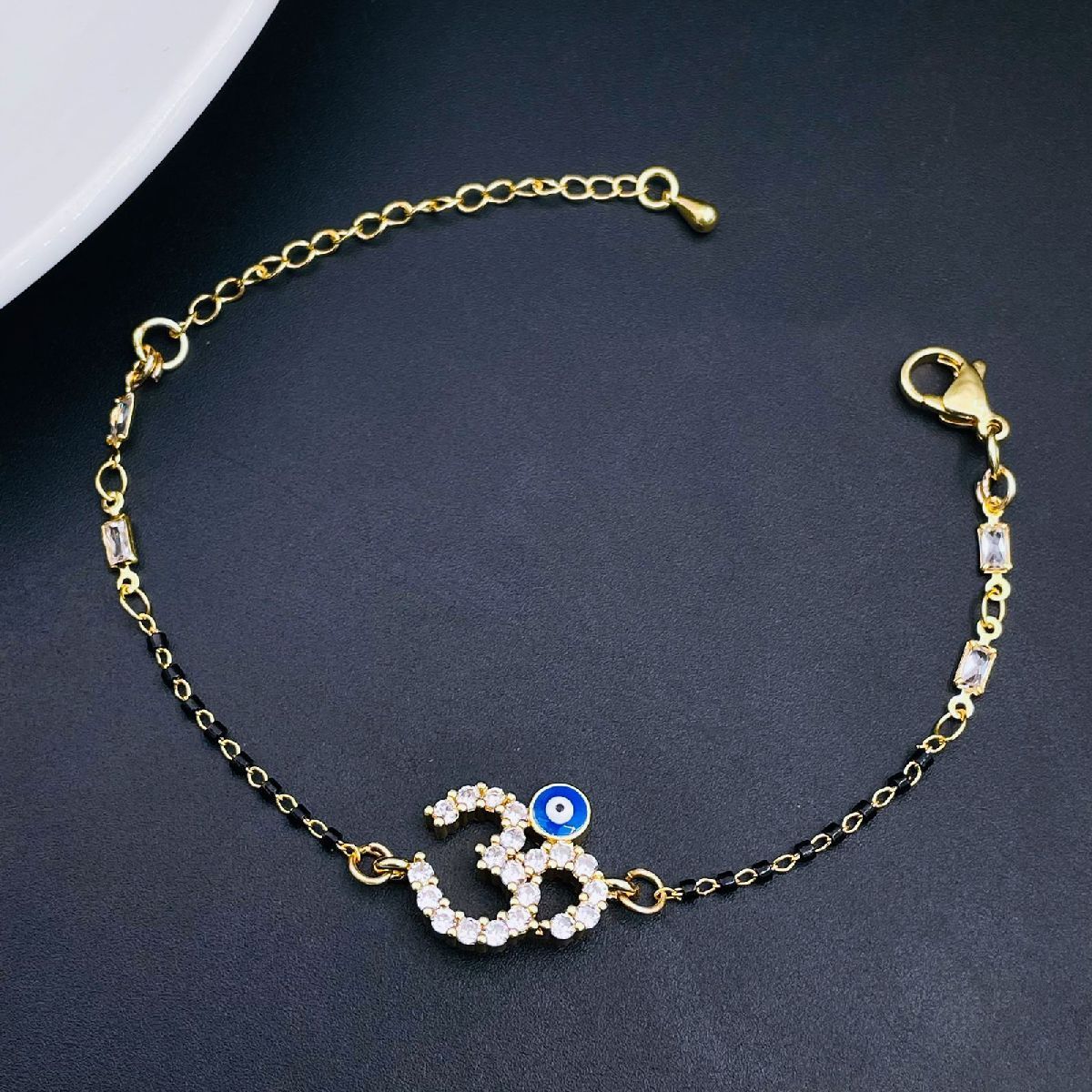 Om Aum Evil Eye Cubic Zirconia Gold Hand Mangalsutra Bracelet Bulk