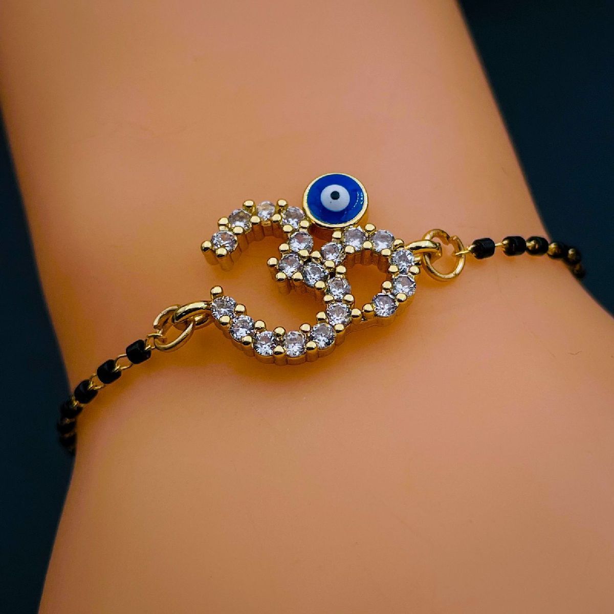 Om Aum Evil Eye Cubic Zirconia Gold Hand Mangalsutra Bracelet Bulk Secondary image